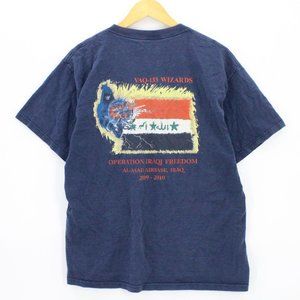 Vintage Fruit Of The Loom T-Shirt Navy Blue Vaq-133 Wizards Iraq Graphic L